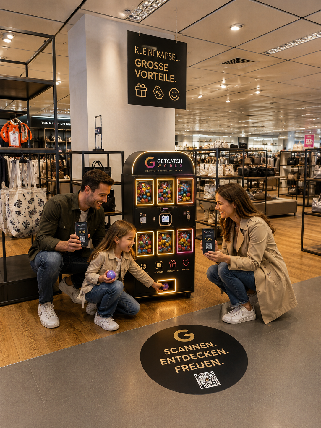 GETCATCH WORLD Premium-Automat live im Shopping-Center mit Familie
